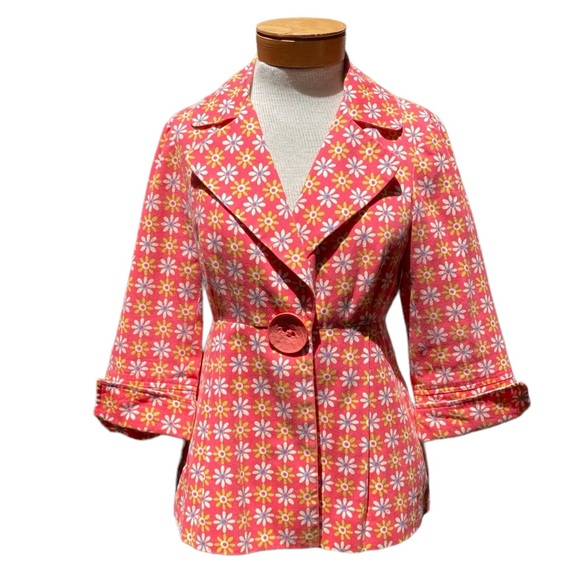 3 Sisters Sz Small Pink 1 Button Whimsical Cotton Blazer - Picture 1 of 9